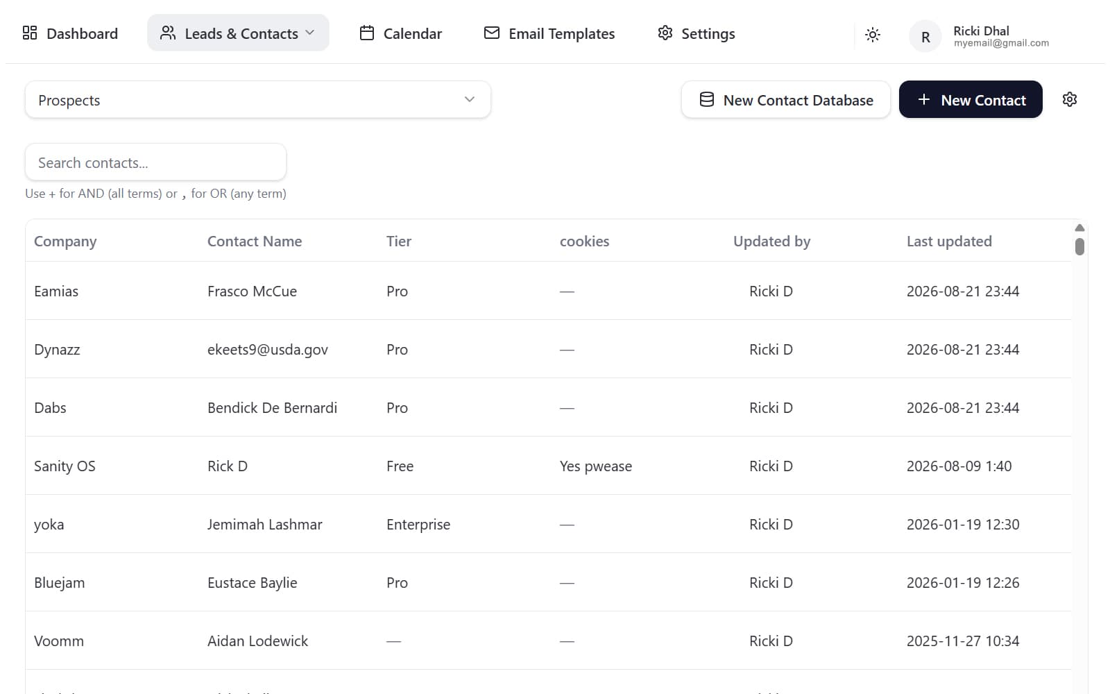 SheetsCRM leads and contacts database